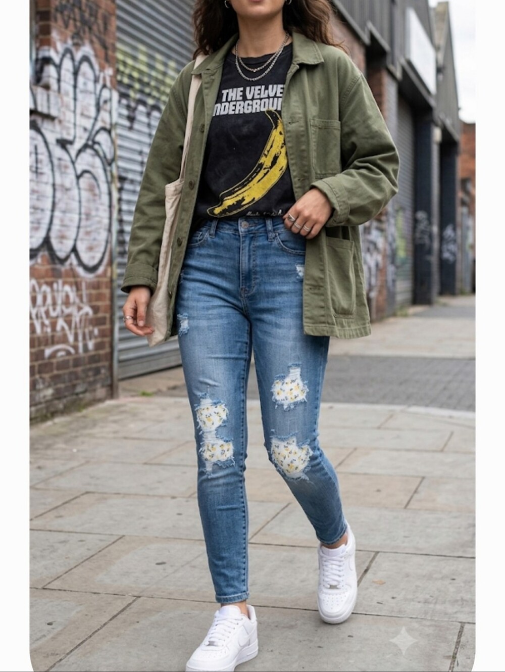 Judy Blue Medium Wash Distressed Boyfriend Jeans with Floral Inset